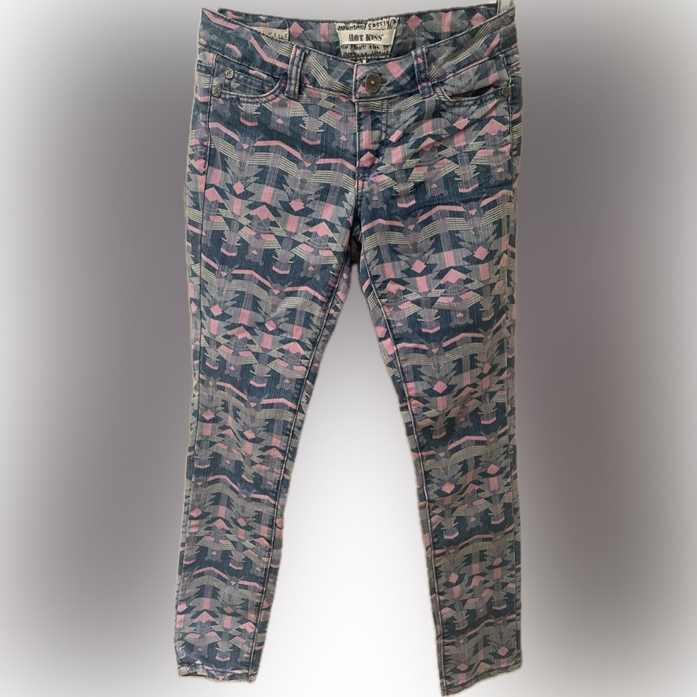 Hot Kiss Skinny Lily Stylish Pink and Blue Patterned Women's Jeans
